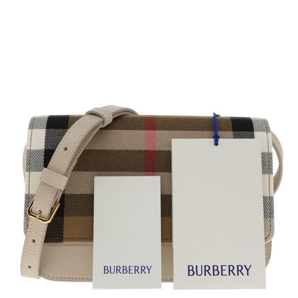 Burberry Madison House Check Crossbody Bag Limestone Leather New - Picture 4 of 7